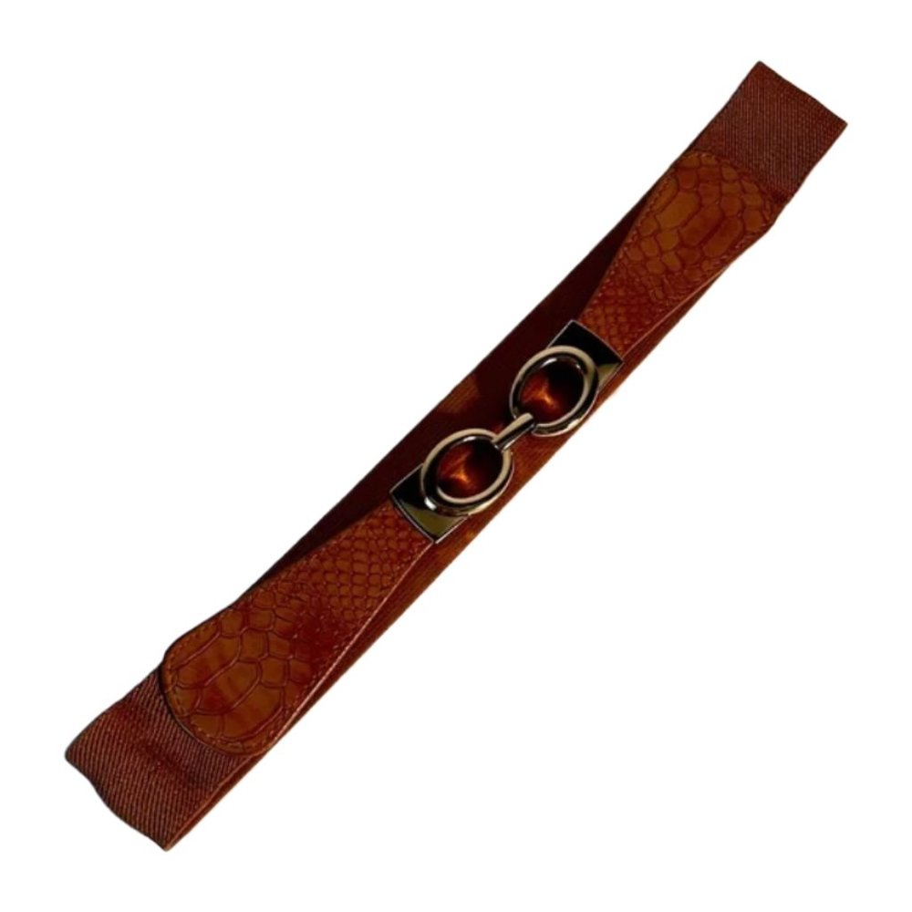 Brown petite belt with gold clasps elastic size small medium 26” waist fits nice